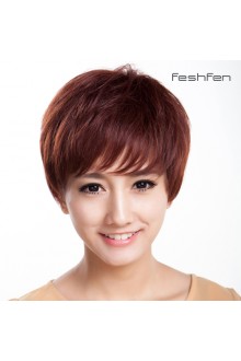 FESHFEN時尚女短發(fā)卷發(fā)蓬松逼真自然 真人發(fā)發(fā)套中老年人女士假發(fā)